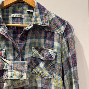 Orvis 100% cotton western stitch button up plaid shirt size s